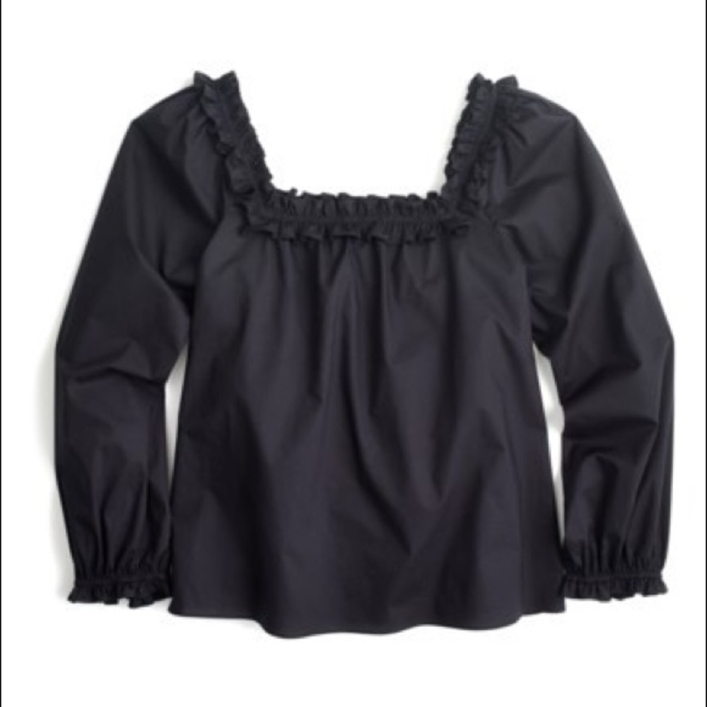 J. Crew | Black Hum Silk Blend Raffle Neck Top  S